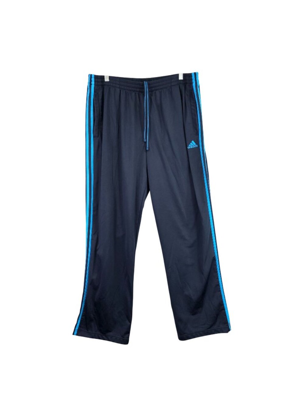 Mens Adidas Blue Striped Athletic Track Pants Polyester Drawstring Waist 2XL